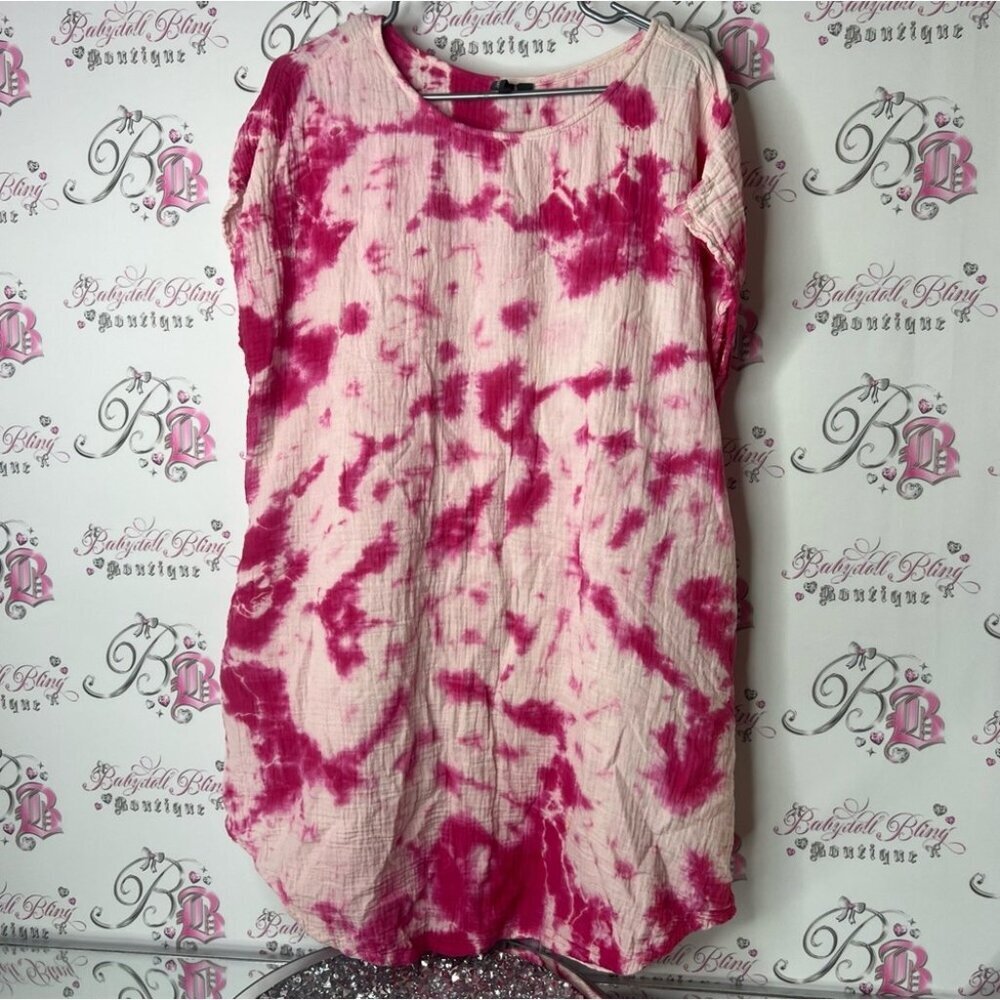 Shannon passero dress Pink Tie-Dye Short Sleeve loose flowy beach boho buttons